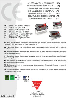 Certification CE Indicateur S91X - B3C